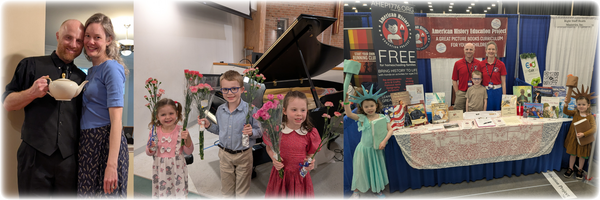 Left to right: birthday tea party, girls' first piano recital, AHEP at homeschool convention