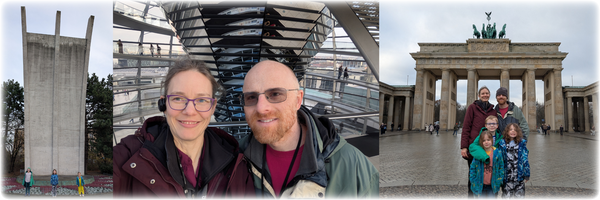 Left to right: Berlin airlift memorial, Reichstag dome, Brandenburg Gate